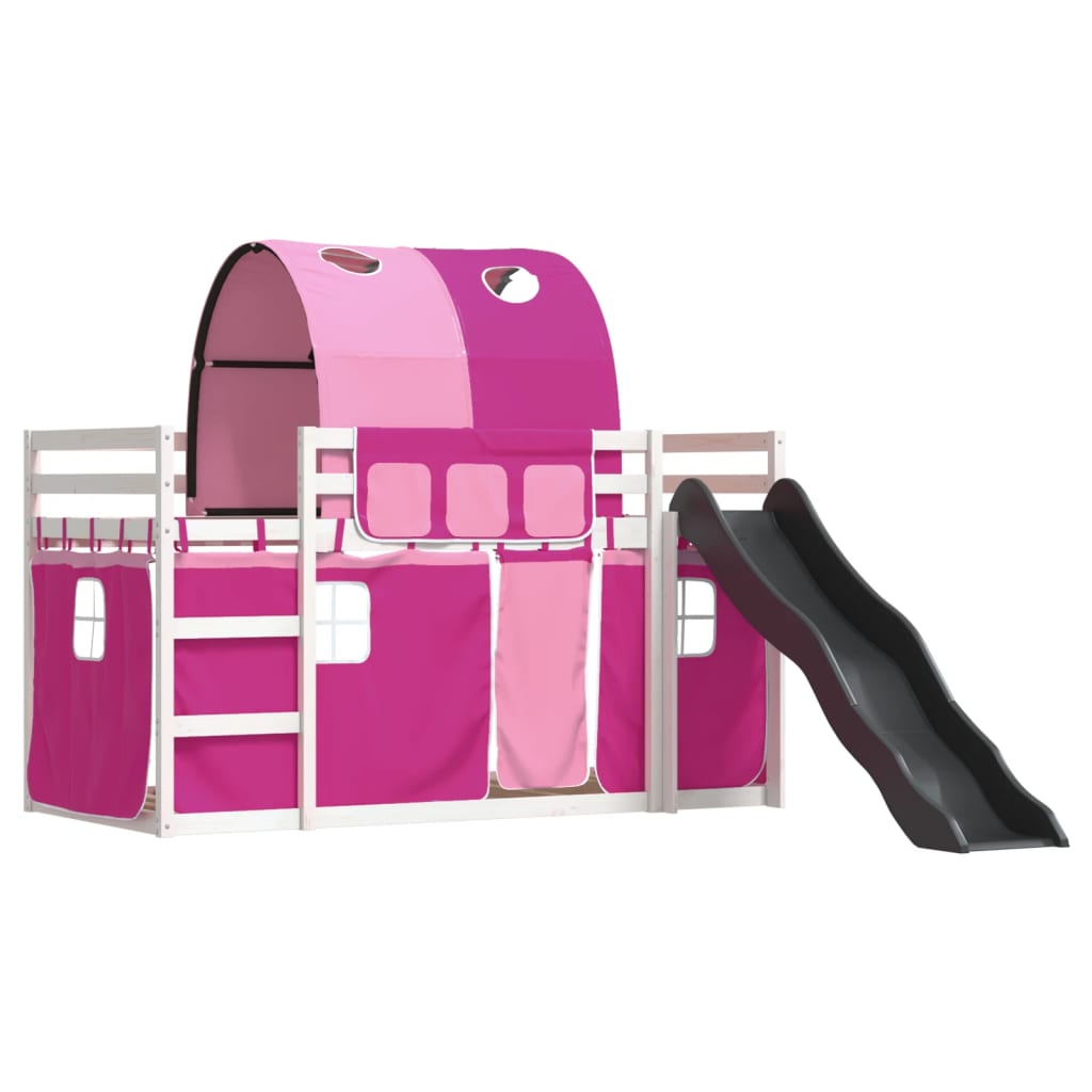 Bunk Bed with Slide and Curtains Pink 90x200 cm