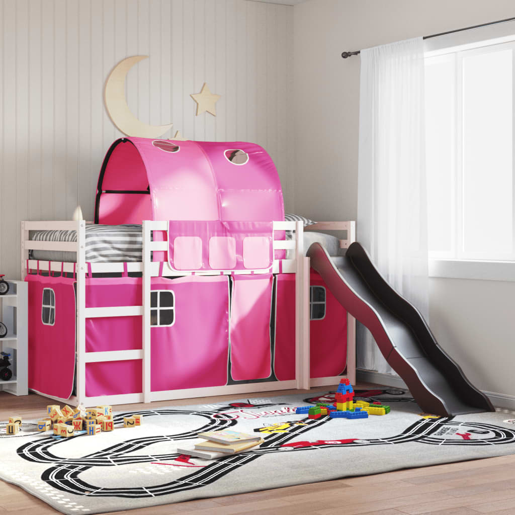 Bunk Bed with Slide and Curtains Pink 90x200 cm