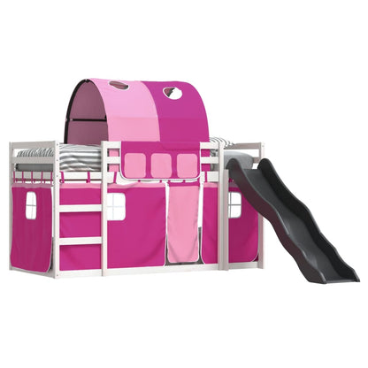 Bunk Bed with Slide and Curtains Pink 90x200 cm