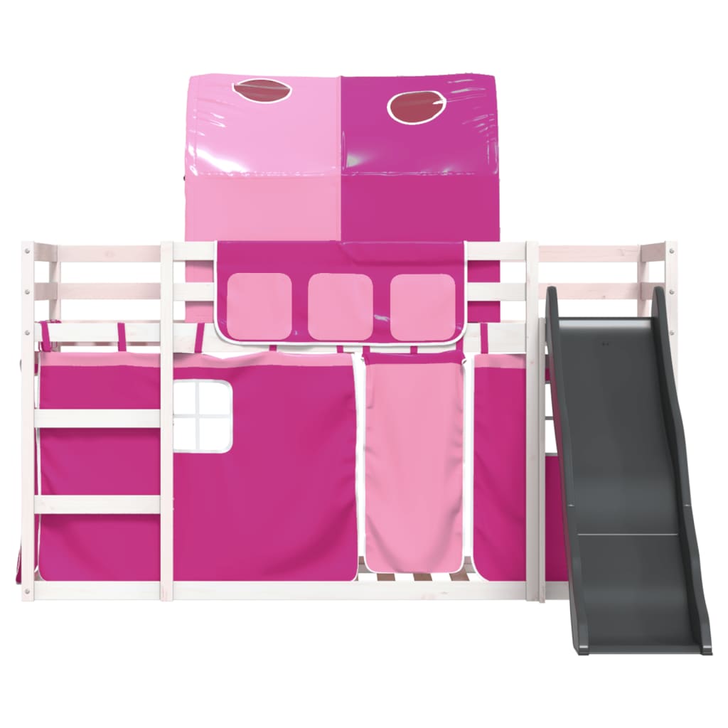 Bunk Bed with Slide and Curtains Pink 90x200 cm