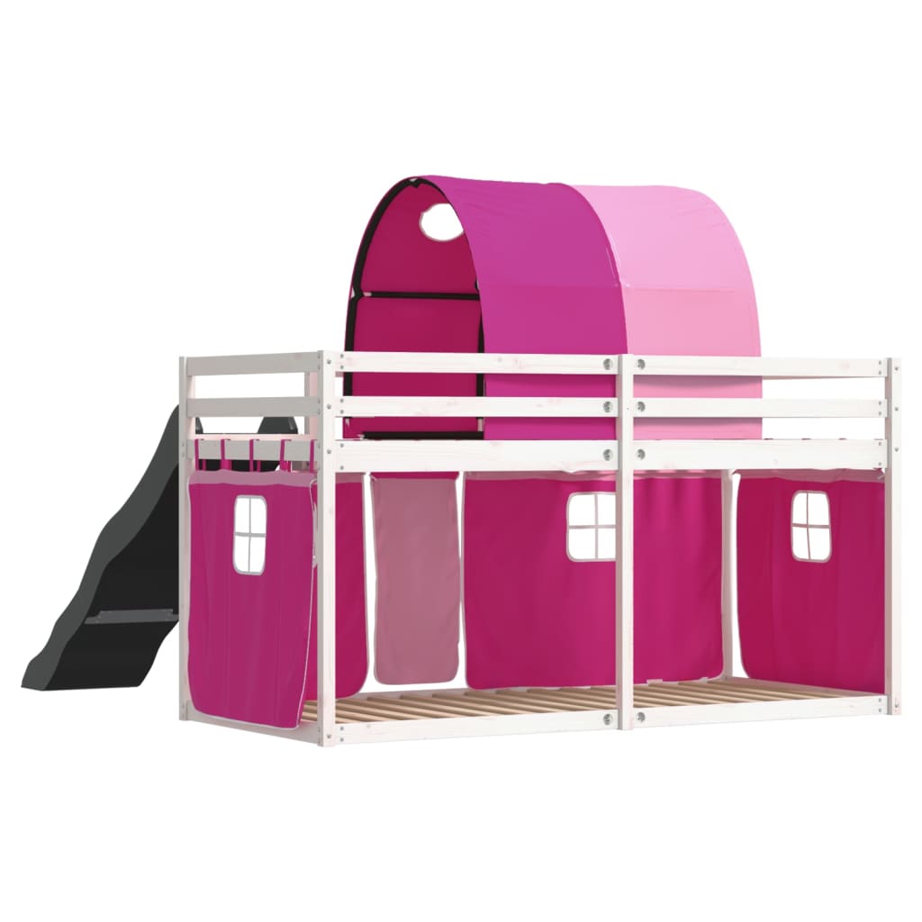 Bunk Bed with Slide and Curtains Pink 90x200 cm