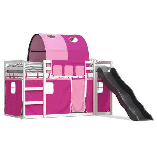 Bunk Bed with Slide and Curtains Pink 90x200 cm