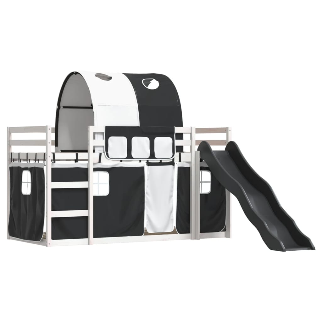 Bunk Bed with Slide and Curtains White and Black 80x200 cm