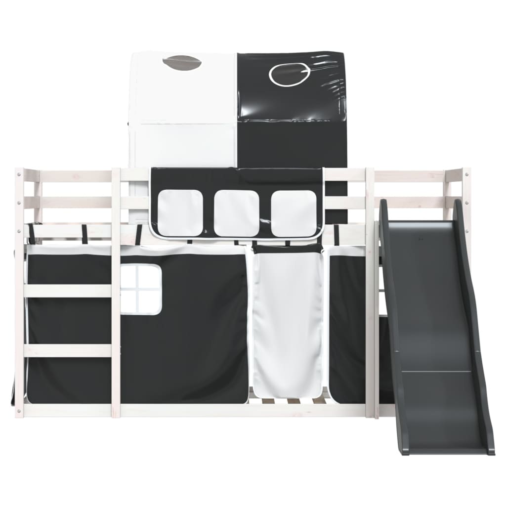 Bunk Bed with Slide and Curtains White and Black 80x200 cm