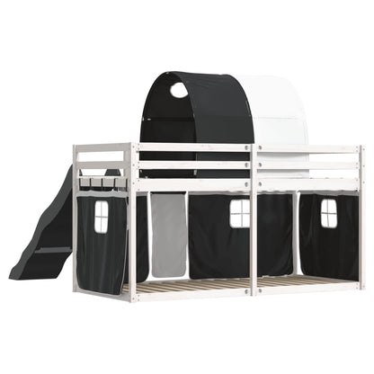 Bunk Bed with Slide and Curtains White and Black 80x200 cm