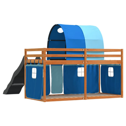 Bunk Bed with Slide and Curtains Blue 90x190 cm