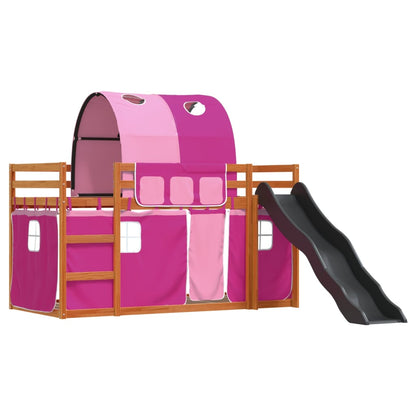 Bunk Bed without Mattress with Slide and Curtains Pink 90x190 cm Single