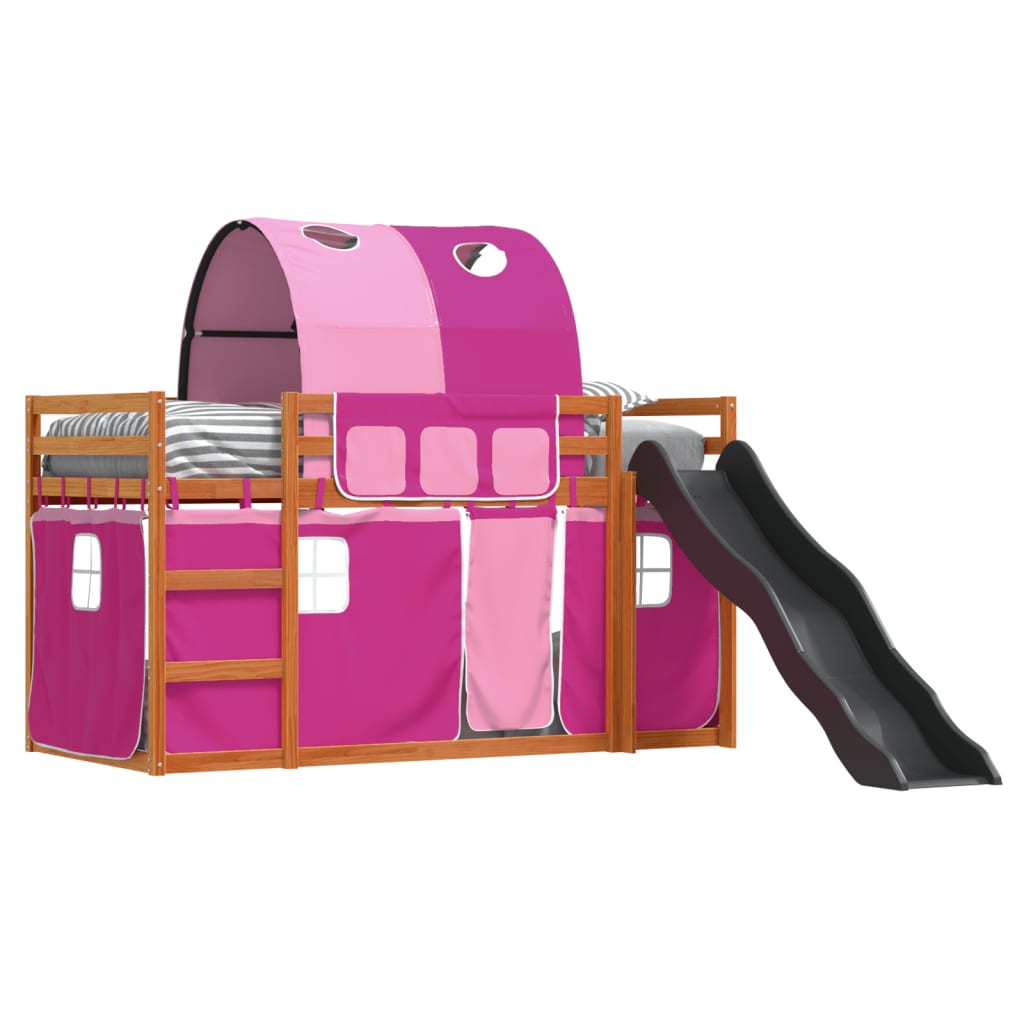 Bunk Bed without Mattress with Slide and Curtains Pink 90x190 cm Single