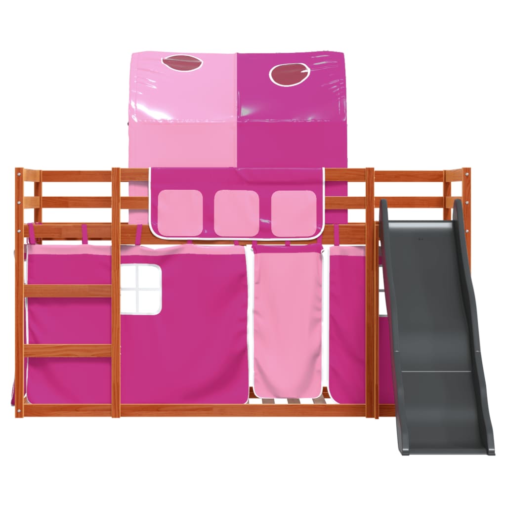 Bunk Bed without Mattress with Slide and Curtains Pink 90x190 cm Single