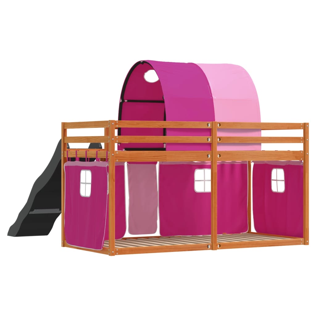 Bunk Bed without Mattress with Slide and Curtains Pink 90x190 cm Single