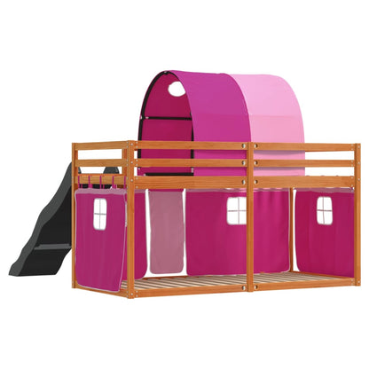 Bunk Bed without Mattress with Slide and Curtains Pink 90x190 cm Single