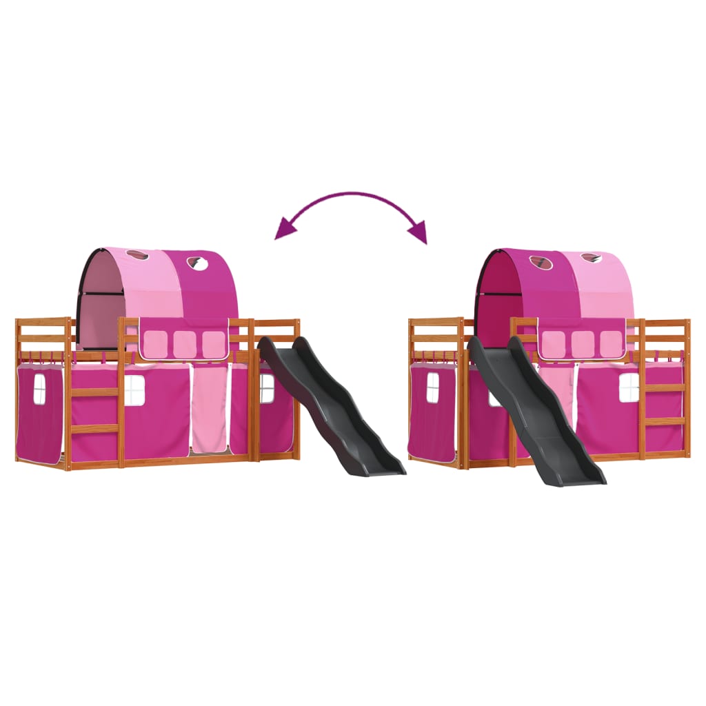 Bunk Bed without Mattress with Slide and Curtains Pink 90x190 cm Single