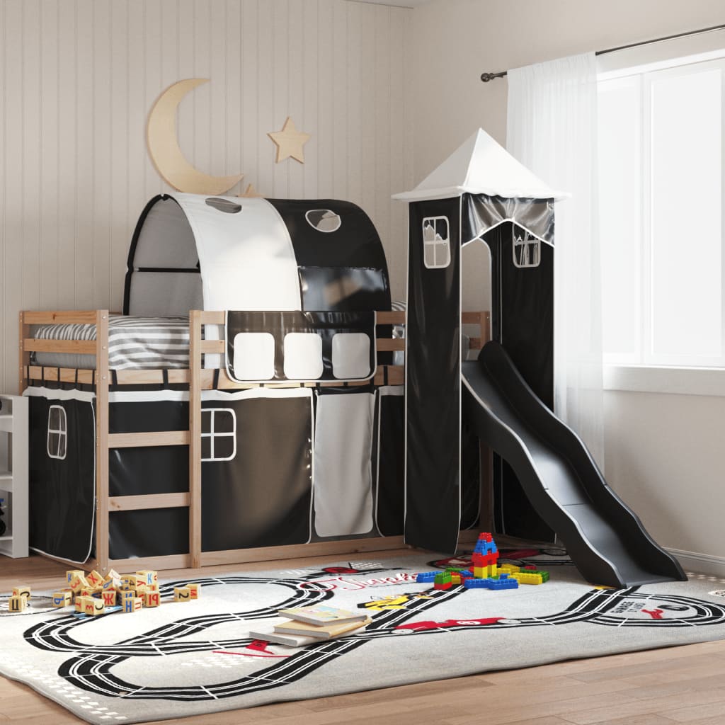 Bunk Bed without Mattress with Slide White and Black 90x200 cm