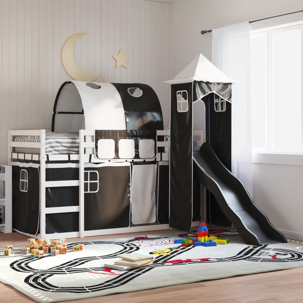 Bunk Bed without Mattress with Slide White and Black 90x200 cm