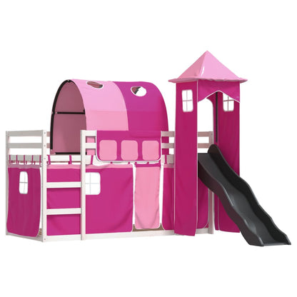 Bunk Bed with Slide and Curtains Pink 90x200 cm