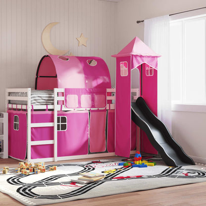 Bunk Bed with Slide and Curtains Pink 90x200 cm