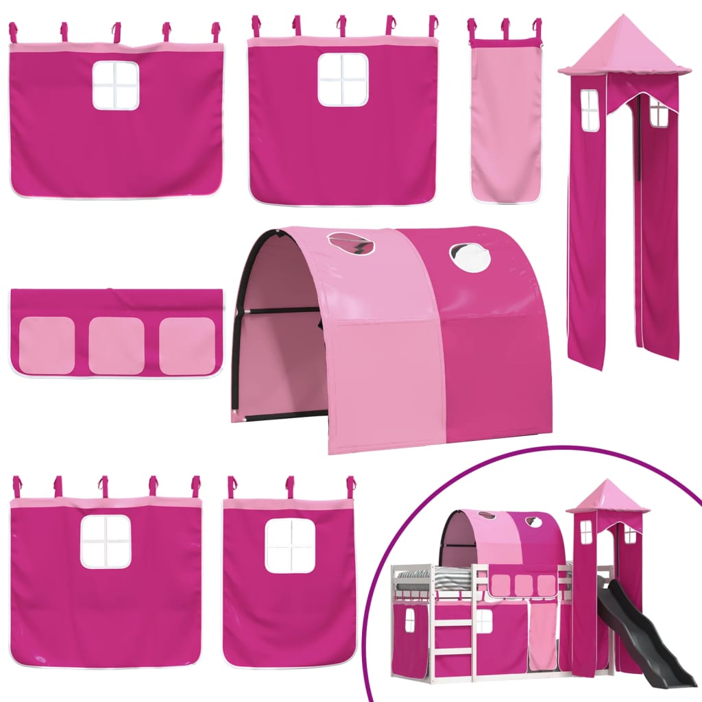 Bunk Bed with Slide and Curtains Pink 90x200 cm