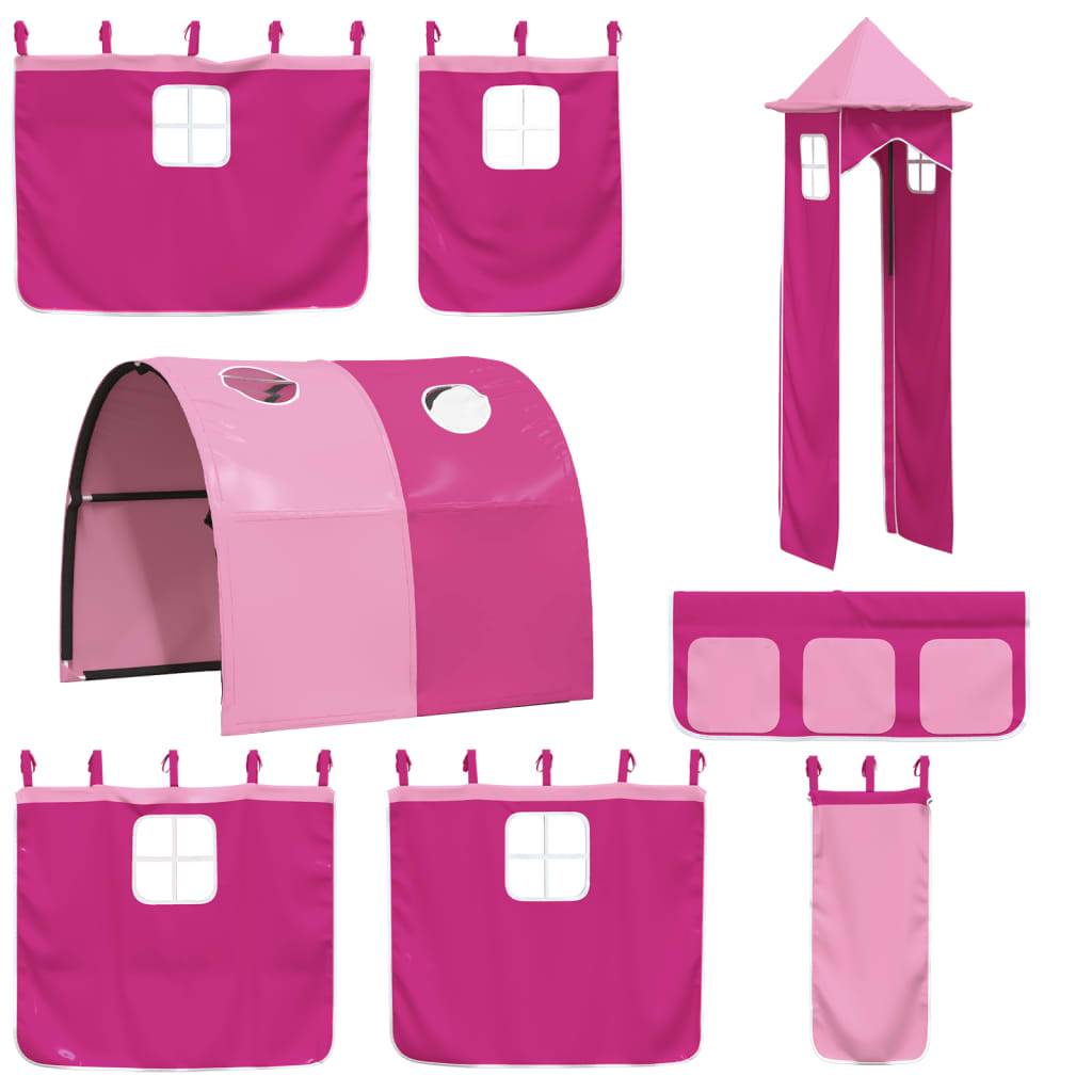 Bunk Bed with Slide and Curtains Pink 90x200 cm