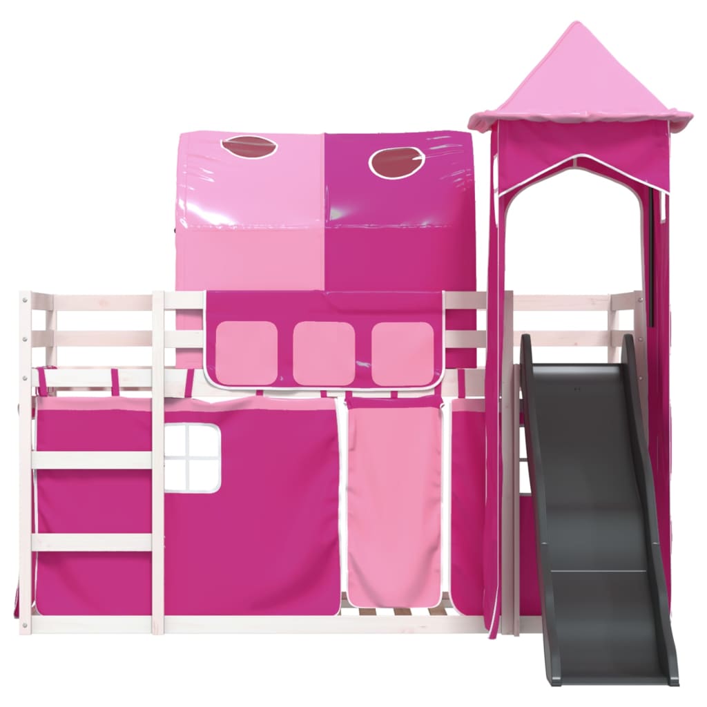 Bunk Bed with Slide and Curtains Pink 90x200 cm