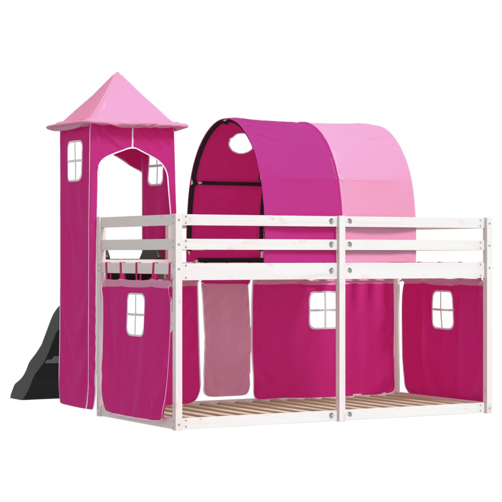 Bunk Bed with Slide and Curtains Pink 90x200 cm