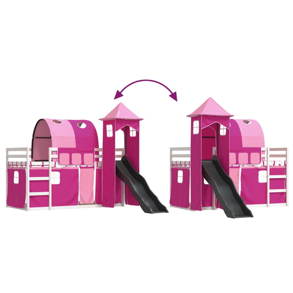 Bunk Bed with Slide and Curtains Pink 90x200 cm