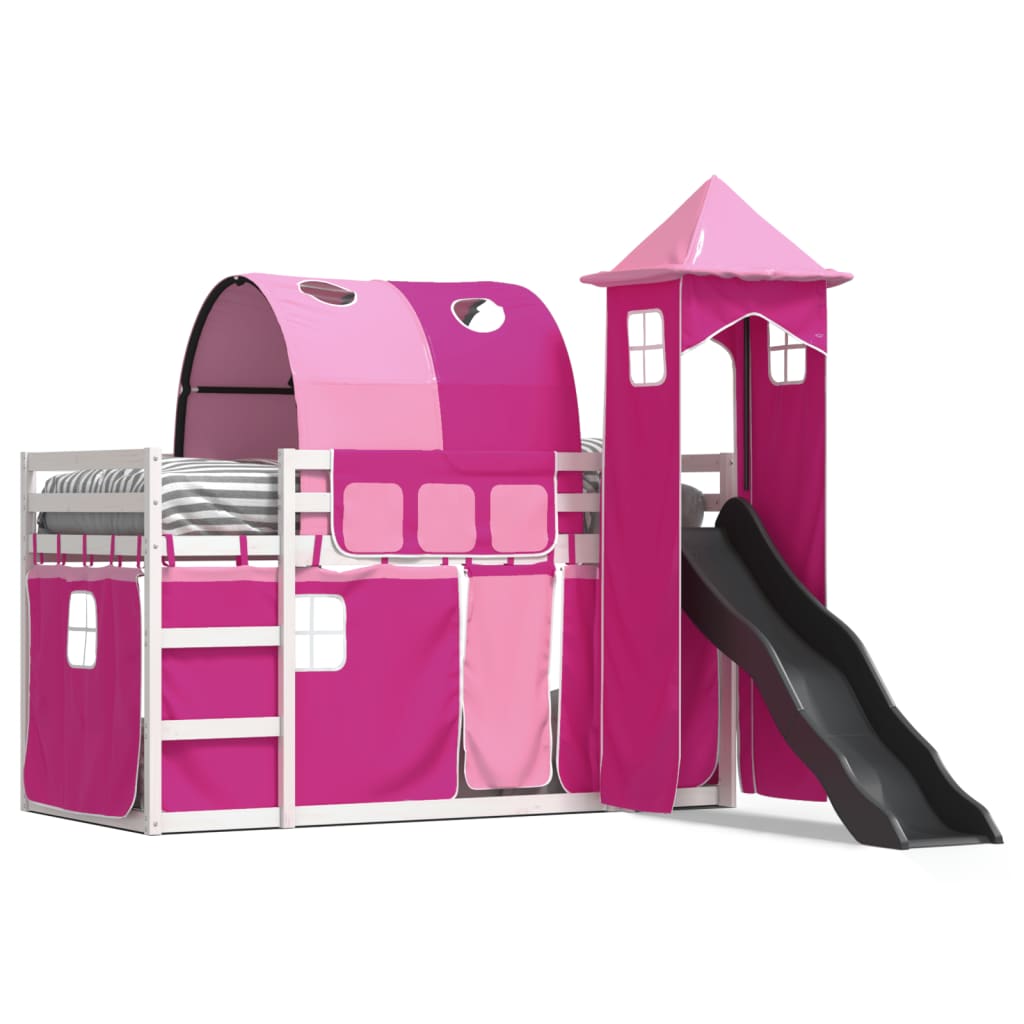 Bunk Bed with Slide and Curtains Pink 90x200 cm