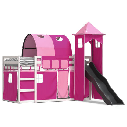 Bunk Bed with Slide and Curtains Pink 90x200 cm