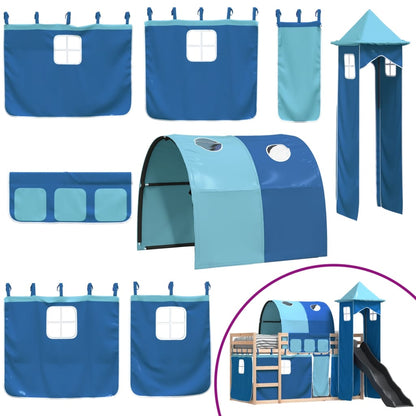 Bunk Bed without Mattress with Slide and Curtains Blue 90x190 cm Single