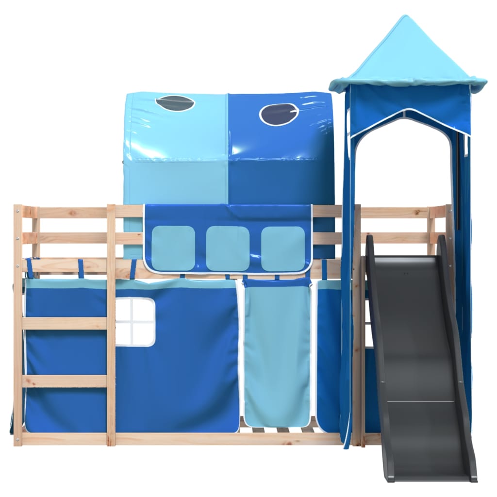 Bunk Bed without Mattress with Slide and Curtains Blue 90x190 cm Single