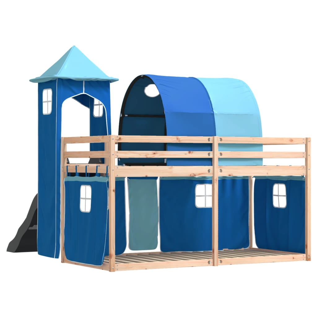 Bunk Bed without Mattress with Slide and Curtains Blue 90x190 cm Single