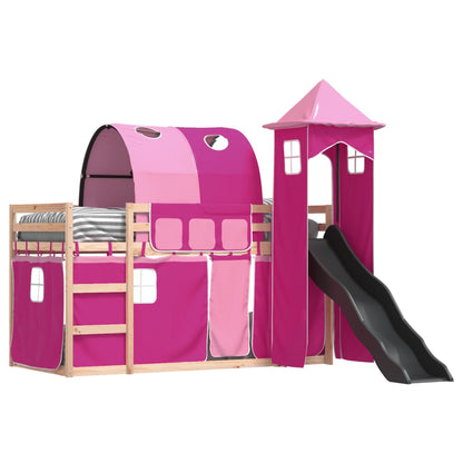 Bunk Bed with Slide and Curtains Pink 90x190 cm