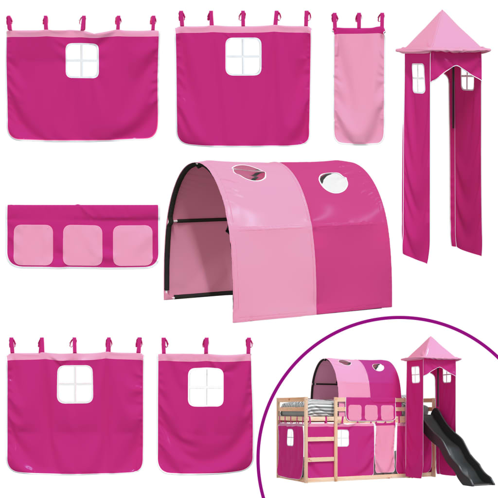 Bunk Bed with Slide and Curtains Pink 90x190 cm