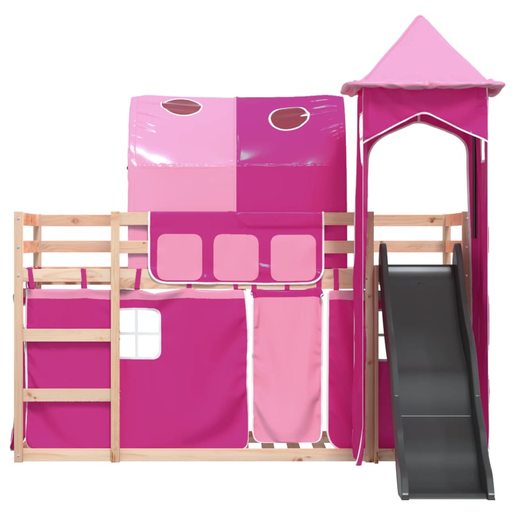 Bunk Bed with Slide and Curtains Pink 90x190 cm