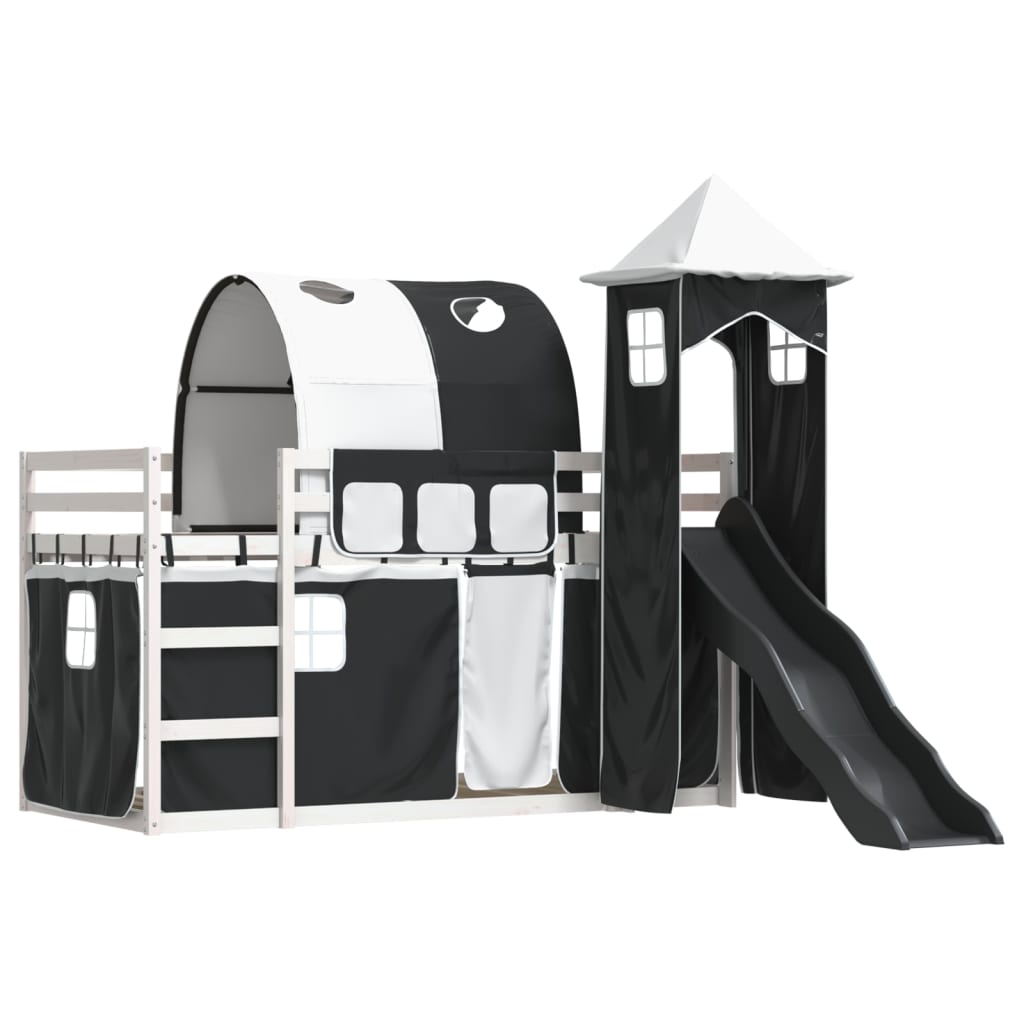 Bunk Bed without Mattress with Slide White and Black 90x190 cm Single