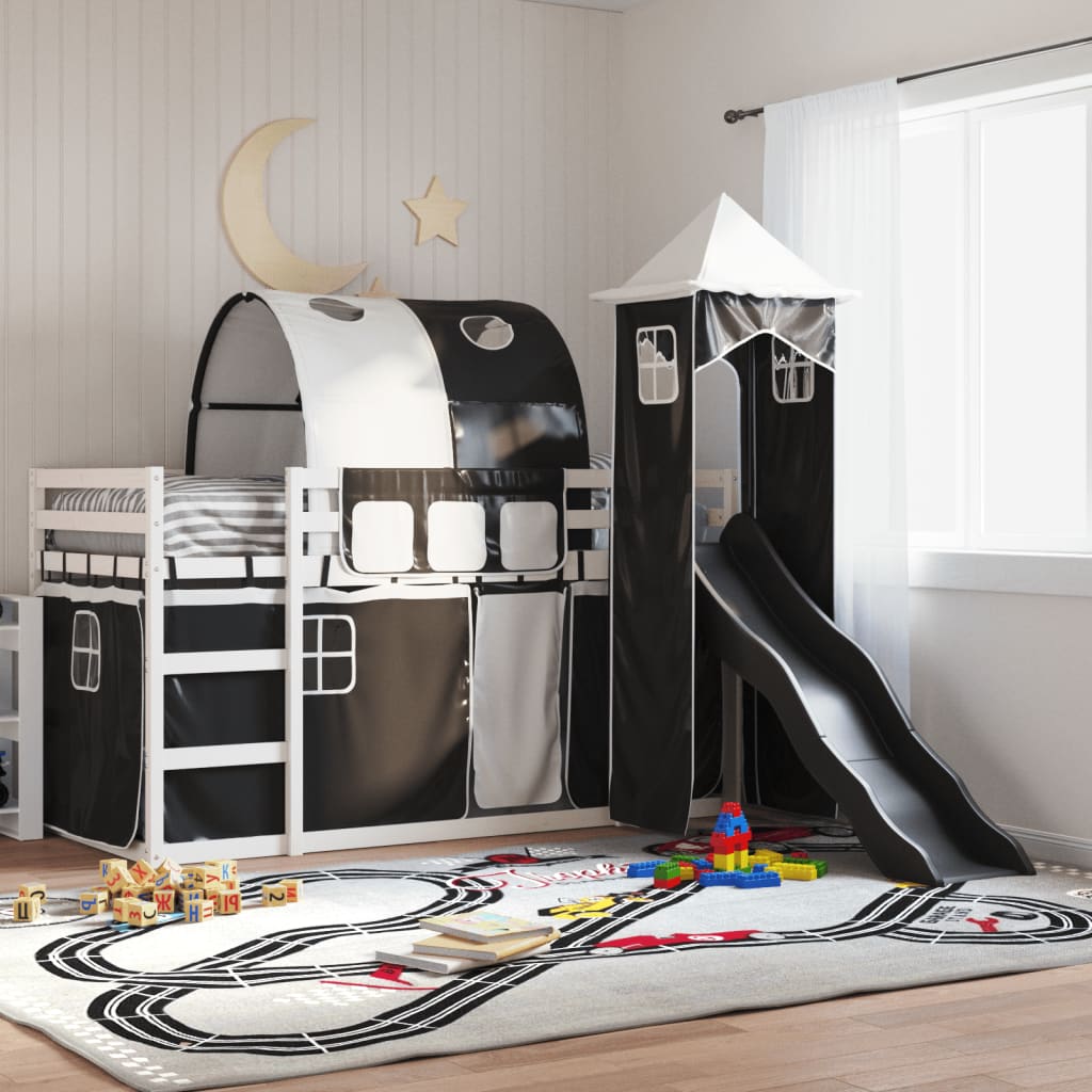 Bunk Bed without Mattress with Slide White and Black 90x190 cm Single