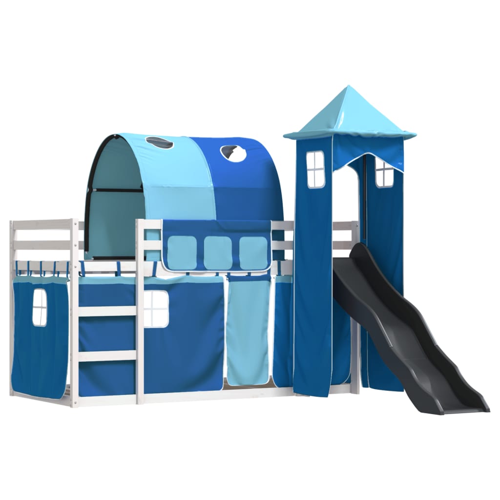 Bunk Bed with Slide and Curtains Blue 90x190 cm