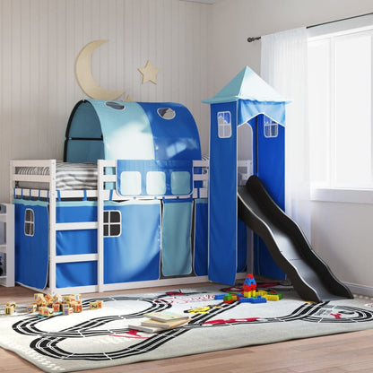 Bunk Bed with Slide and Curtains Blue 90x190 cm