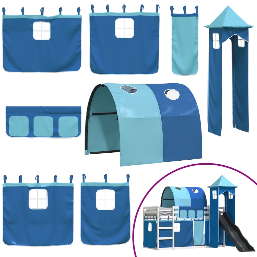 Bunk Bed with Slide and Curtains Blue 90x190 cm