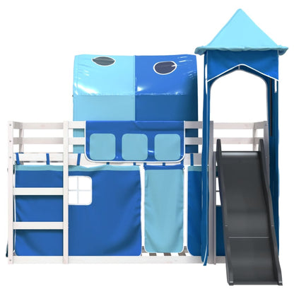 Bunk Bed with Slide and Curtains Blue 90x190 cm