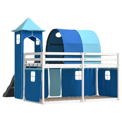 Bunk Bed with Slide and Curtains Blue 90x190 cm