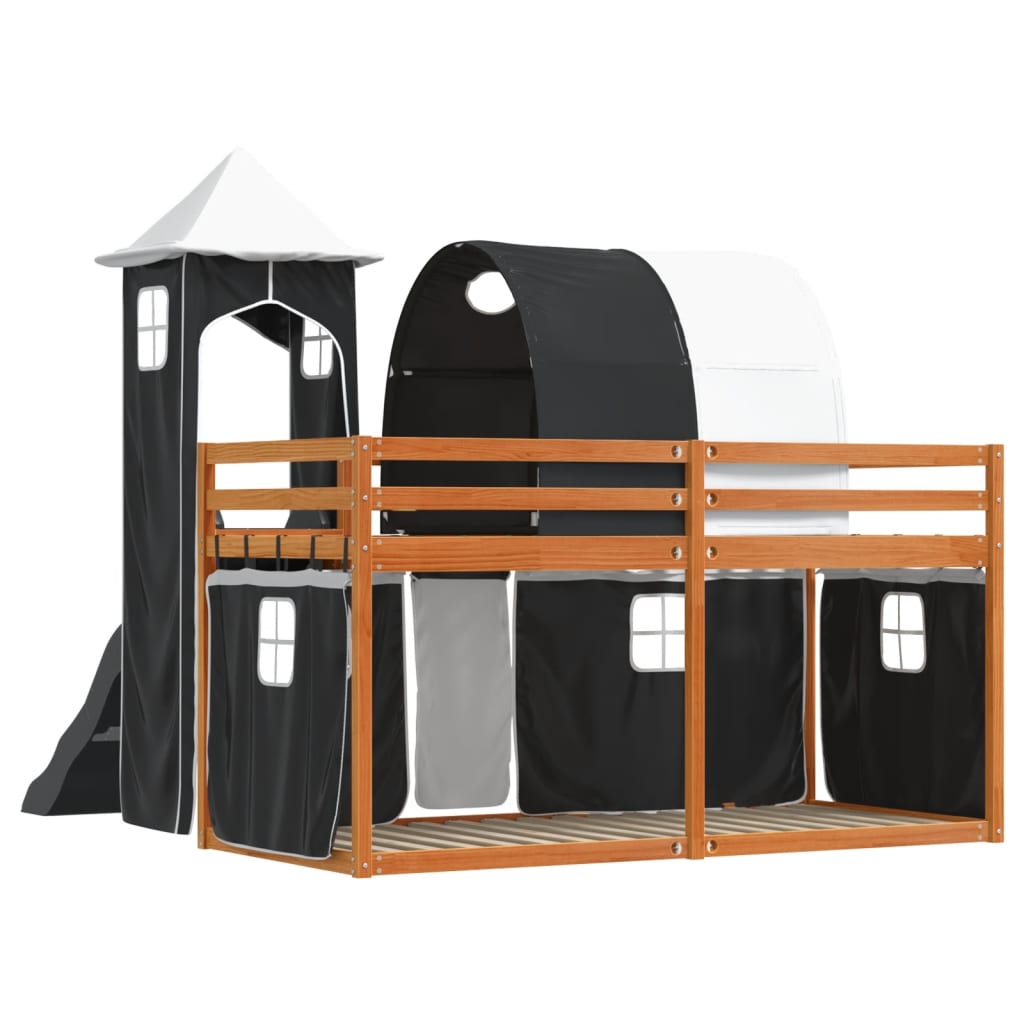 Bunk Bed with Slide and Curtains White and Black 90x190 cm