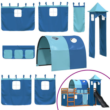 Bunk Bed with Slide and Curtains Blue 90x190 cm