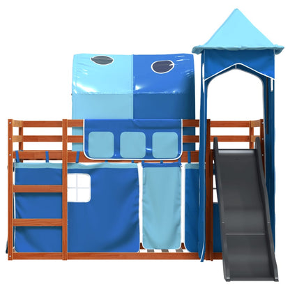 Bunk Bed with Slide and Curtains Blue 90x190 cm