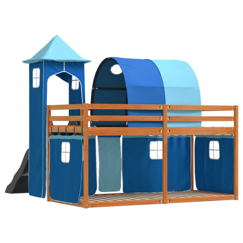 Bunk Bed with Slide and Curtains Blue 90x190 cm