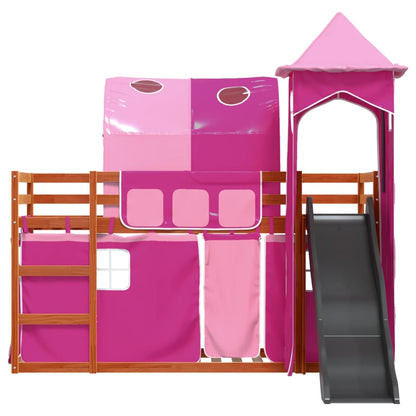 Bunk Bed with Slide and Curtains Pink 90x190 cm