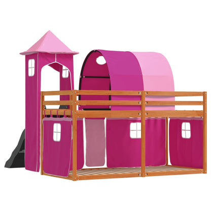 Bunk Bed with Slide and Curtains Pink 90x190 cm