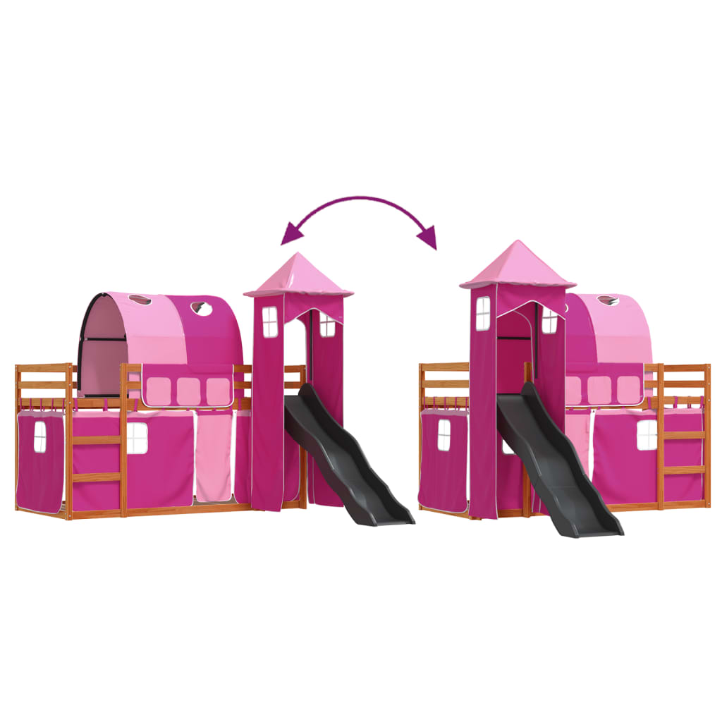 Bunk Bed with Slide and Curtains Pink 90x190 cm