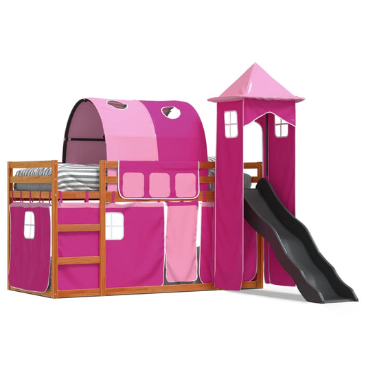 Bunk Bed with Slide and Curtains Pink 90x190 cm