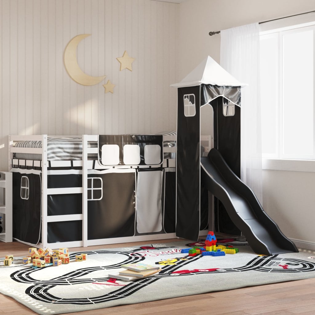 Bunk Bed without Mattress with Slide White and Black 90x200 cm