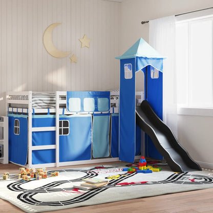 Bunk Bed with Slide and Curtains Blue 90x200 cm